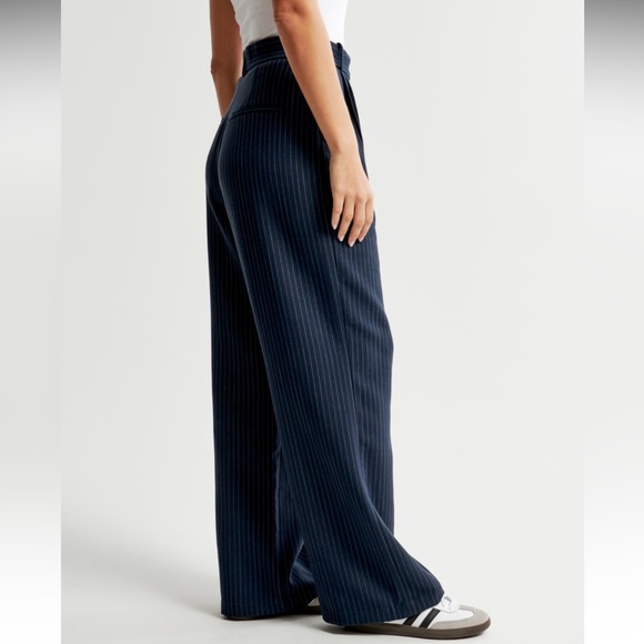 Abercrombie Tailored Relaxed Straight Pant - Navy Pinstripe - Picture 3 of 8